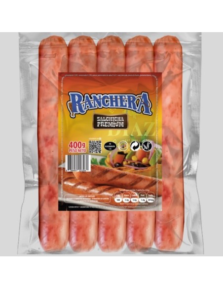 SALCHICHA RANCHERA (salsiccia), confezione da 5 pezzi, 400 Gr.prodotto surgelato
