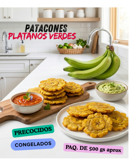 Patacones o tostones di plátano verde, surgelate precotte 500 gr. circa