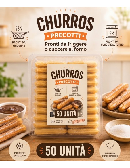 CHURROS precotte surgelate in confezioni 50 unità di 10 cm. Pronti da friggere o cuocere al forno